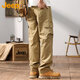 Jeep (JEEP) overalls men's autumn and winter casual pants men's loose trendy pure cotton straight-leg men's pants Khaki XL