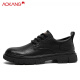Aokang casual leather shoes men's British business big toe shoes 2025 summer new low top Martin boots men's black thick sole shoes black 41