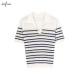 Eveli (eifini) Eveli POLO collar striped contrast linen sweater short-sleeved women's 2024 summer new high-end small top navy blue XL135-145Jin [Jin equals 0.5 kg]
