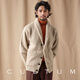 CULTUM 1500g whole wool autumn and winter thick heavy green fruit collar sweater men's coat long-sleeved formal wear brown L
