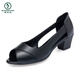 Woodpecker 2025 summer middle heel high heel fish-mouth shoes women's work single shoes comfortable mother shoes thick heel fish-mouth shoes sandals women beige 37