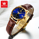 Oleeis Olevs Schweiz zertifiziert Top Ten berühmten Uhren für Männer vollautomatische mechanische Uhren leuchtende wasserdichte Herrenuhren für den Freund Brown Leder Blue Face - Upgrade Collector's Version 6629 Frauen [lebenslange Garantie]
