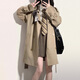 FOX.G Windbreaker Jacket Women's Mid-Length 2025 New Straight Autumn Women's Thin Style High-end Small Spring and Autumn Women's Clothing British Style Mid-Length Windbreaker Khaki S Recommended 130Jin Jin is equal to within 0.5kg
