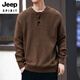 
JEEP SPIRIT2024 American retro knitted Henry shirt lazy style autumn and winter thickened vertical striped work pullover sweater men khaki S suitable for 90-110Jin [Jin equals 0.5 kg]