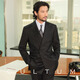 CULTUM high thread count, no ironing, machine washable, 70 wool business commuter suit, men's double-breasted suit jacket, pure black two-piece set 52 C