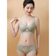 Modal bra for women without wires, comfortable four-breasted small breast push-up bra, anti-sagging bra, lace latex bra set, green set 80B 36B