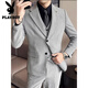 Playboy suit suit men's high-end double-button casual groom wedding dress men's business formal fit suit jacket medium gray suit (suit + vest + pants) XL 120-135Jin Jin equals 0.5 kg
