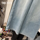 MODX3519韩版高腰复古阔腿牛仔裤女2025春季新款四面弹显瘦直筒九分裤 蓝色 S