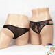 Underwear, underwear, flirting, couple lickable, sexy transparent couple's thong, low-waisted lace crotchless women's T-pants, men's hollow large size T-pants, perverted full exposure, 1 pair for black men, one size fits all (waist circumference 2 feet - 2.6 feet)