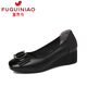 Fuguiniao first-layer cowhide single shoes for women 2024 spring new wedge heel women's shoes thick heel mom and grandma shoes soft sole soft leather shoes black 36