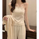 
Catman four-season pajamas for women pure cotton 2025 new pure and sweet style with chest pad simple blue three-piece set 831 mist blue chest pad removable XL Recommended 110-125Jin [Jin equals 0.5 kg]
