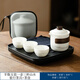 Yi Nian Fangyuan Suet Jade White Porcelain Kung Fu Tea Set with Tea Tray B&B Hotel Ceramic Teapot Tea Cup Hand-held Pot Simple Ink Style One Pot Three Cups + Black Square Plate + Bag