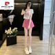 皮尔卡丹（pierre cardin）粉色排扣装饰休闲牛仔短裤女高腰显瘦假两件包臀裤裙短上衣两件套 7029白色上衣+7028玫红牛仔裙 S