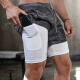 iosn sports shorts five-quarter pants double-layer running shorts men can put mobile phones for sports special summer thin double-layer training fang gray M [110-120Jin [Jin equals 0.5 kg]]