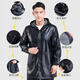 Hooded leather PU coat overalls for slaughtering and breeding pigs, chemical oil-proof, waterproof, windproof and velvet leather coat, black, thin velvet, short 44/190220-270Jin Jin equal to 0.5kg, set with cotton coat