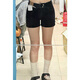 Qumile black denim hot girl shorts women's summer high waist fat mm large size slim little sports ultra short a-line hot pants black XL recommended 115-130 Jin Jin equals 0.5 kg