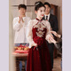 Li Baixin Chinese style cheongsam toasting dress 2025 new bride wedding luxury autumn and winter red wedding dress engagement dress spring burgundy long style L recommended 100-110Jin Jin equals 0.5 kg