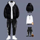 Gxmy down jacket men's cotton casual suit winter new set of trendy matching clothes men's three-piece set black cotton coat + white sweatshirt + 01 overalls plus velvet guard XL