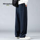 MMOPTOP trendy brand drapey casual pants for men in autumn and winter plus velvet warm wide-leg loose sanitary trousers CJ01JR Navy blue L