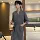 Yu Zhaolin nightgown men's pajamas men and women same bathrobe spring and summer simple waffle home clothes long
