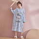 Langsha (langsha) 2025 new long-sleeved plaid nightgown spring and autumn pure cotton thin cotton mid-length skirt pregnant women pajamas for women autumn and winter YW-16863 M