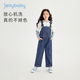 JELLYBABY背带裤女宝宝女童春秋牛仔裤大童春季直筒长裤时髦儿童春装女 牛仔蓝 110