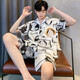 Coffee style ice silk pajamas men's summer short-sleeved pants thin young boys summer men's home clothes 2025 new set 12532 [Yunduo Cotton Crepe] XL (suggested height 175, weight 130