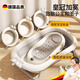 
German baby bathtub 0-3 years old foldable basin lying on large size seats and lying on children's baby bathtub Crown crown Nordic gray + temperature-sensitive bath rack bath net floating pad