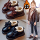 Brand code-breaking girls' small leather shoes 2024 autumn and winter new children's velvet warm cotton shoes princess style black British brown size 36