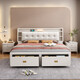 Yu Feiqi Nordic Solid Wood Bed Double Bed Modern Simple High Box Night Light Storage Charging Bed 9902# Bed + Latex Brown Pad [Comfortable Latex] 1.8*2.0m (High Box with Tail Draw)
