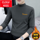 
ClolvKiss autumn and winter half-high neck base shirt men's long-sleeved T-shirt pure cotton autumn clothes versatile plus velvet simple thickened thermal underwear black YP-C6187 plus velvet M