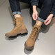 
TanXun Martin Boots Women's 2025 New Short Boots Women's Thick Sole Reverse Velvet Casual Shoes Women's Couple Hiking Hiking Shoes Women Brown Single Layer 36