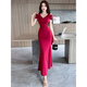 Want to move the nightclub beauties evening dress sexy temperament off-shoulder slim dress foot bath technician work clothes sauna long skirt black 5968 style S (85-95Jin [Jin equals 0.5 kg])