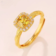 Shixi 999 gold ring female small sugar cube yellow diamond ring for girlfriend imitation gold engagement wedding three gold jewelry
