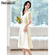 
PinCai Dress for women, gentle girls first love skirt, light luxury pearl chain dress, slim short-sleeved dress P52Q063