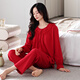 
Pony-female pajamas with chest pads for women in spring and autumn pure cotton long-sleeved lapels for women, mothers can wear lycra cotton home clothes set 687 crimson (with chest pads) M [150-160CM/90-110Jin[Jin equals 0.5 kg]]