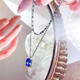 Weizhou s925 silver necklace chain empty support oval 5*7 inlaid with tanzanite simple fashion novel female clavicle chain empty support 5*7 platinum plated