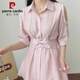 皮尔卡丹（pierre cardin）天丝大码女衬衫小个子新款钉珠套装宽松露肩时尚防晒短裤两件套 AA878天鹅黑【套装】 2XL