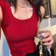 Modal burgundy U-shaped beautiful back with chest pad vest for women in summer, sleeveless T-shirt, outside, hot girl short top