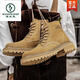 Woodpecker Martin boots men's side zipper retro high top shoes men's reverse velvet cowhide men's boots trendy British style work clothes yellow boots 38