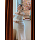 
Woodpecker French white one-shoulder dress for women summer temperament and engagement bride morning robe birthday evening dress white [engagement robe skirt/dang sexy/long S
