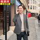 Hengyuanxiang (HYX) Houndstooth casual suit middle-aged and elderly 2025 spring thin business middle-aged men single-piece suit daddy coat Shangge gray M 170