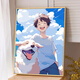 Healing animation boy dog ​​digital oil painting diy filling and coloring handmade painting Miyazaki Hayao decorative painting qx13892 60*70cm thickened solid wood inner frame + decorative outer frame (