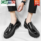 
CARTELO Loafers men's thick sole heightened British style round-toe casual leather shoes business formal wear big head men's shoes trend 698 soft leather black 39