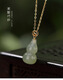Chihuan 18K gold buckle Hetian sapphire pendant Fuhelu retro personality Xiangyun gourd women's clavicle necklace free silver chain 18K gold inlaid Hetian jade gourd necklace