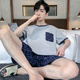 Langsha Herren-Pyjama, sommerliche Kurzärmel-Shorts, lockere und große Größe, alle koreanischen Versionen der halben Ärmselungen mit halbärmeligem Hausbekleidungsanzug, die außerhalb von 9928# Kurzärärmel-Shorts L (90-125jin [Jin gleich 0,5 kg] können getragen werden) können getragen werden) kann getragen werden)
