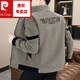 Pierre Cardin autumn and winter woolen coat men's short woolen coat gold mink velvet men's casual velvet thickened jacket 5522 Khaki thickened velvet XL 125-140Jin Jin equals 0.5 kg