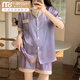 莫代尔ins风韩版简约冰丝睡衣女夏季短袖短裤套装少女丝 LW-9214【短袖短裤】 M 【建议80-100斤】