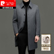 Pierre Cardin woolen woolen coat for middle-aged men in winter, warm, down-lined, mid-length coat, fashionable casual windbreaker for men, gray 170/M
