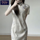 Reserved style new Chinese retro Republican style cheongsam 2025 summer new young girl slim dress for women long 719 flower branches [excluding accessories] M Recommended 85-100 Jin [Jin equals 0.5 kg]
